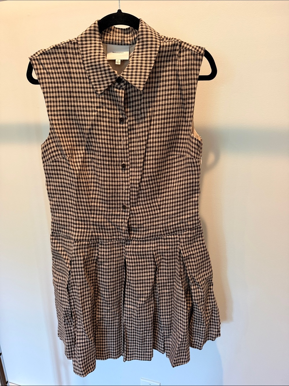 Reformation Girls' Sleeveless Gingham Dress - Brown & Black